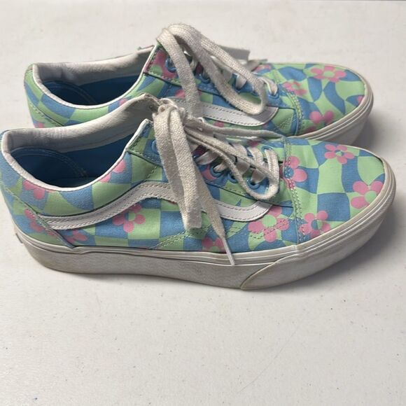 Vans Old Skool Stacked Platform Lace Up Checked Flower Retro Sneakers Pastel - Picture 1 of 7